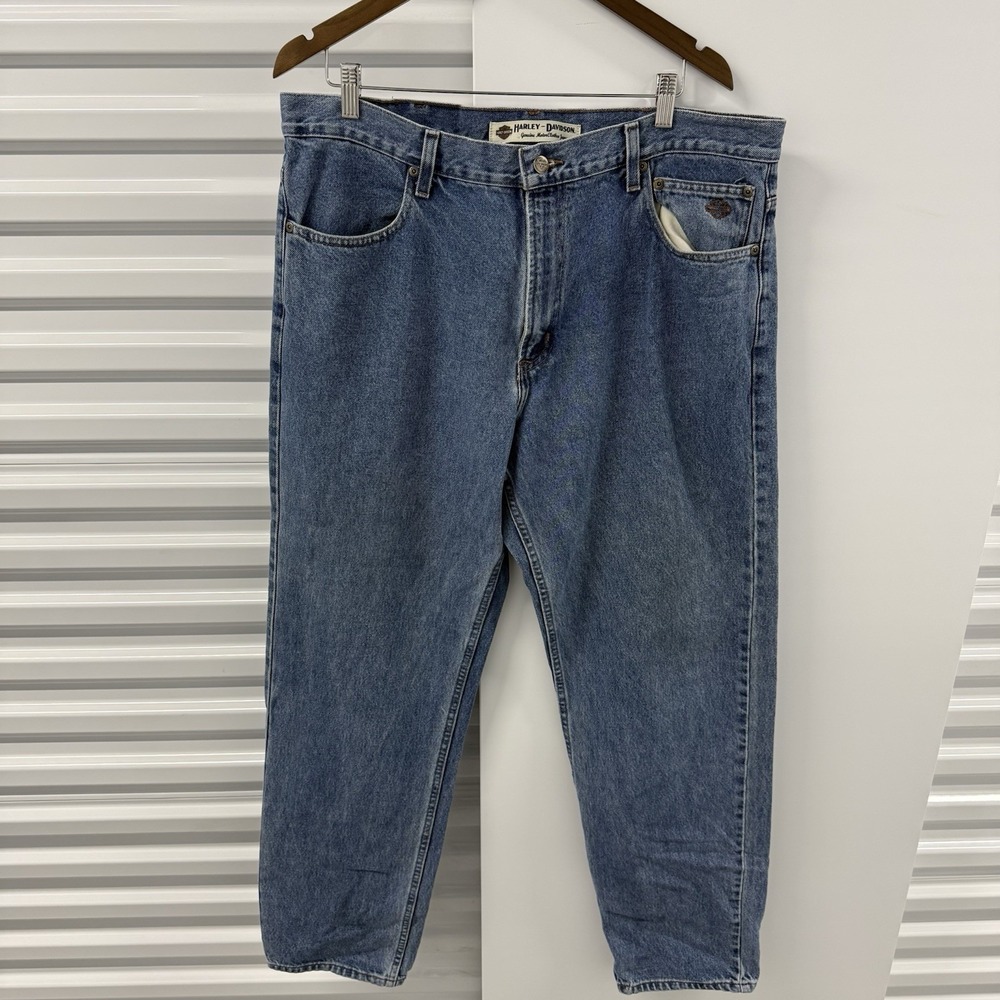 Vintage Harley Davidson MotorClothes Jeans Mens 38x34 Blue Biker Denim - Picture 5 of 10